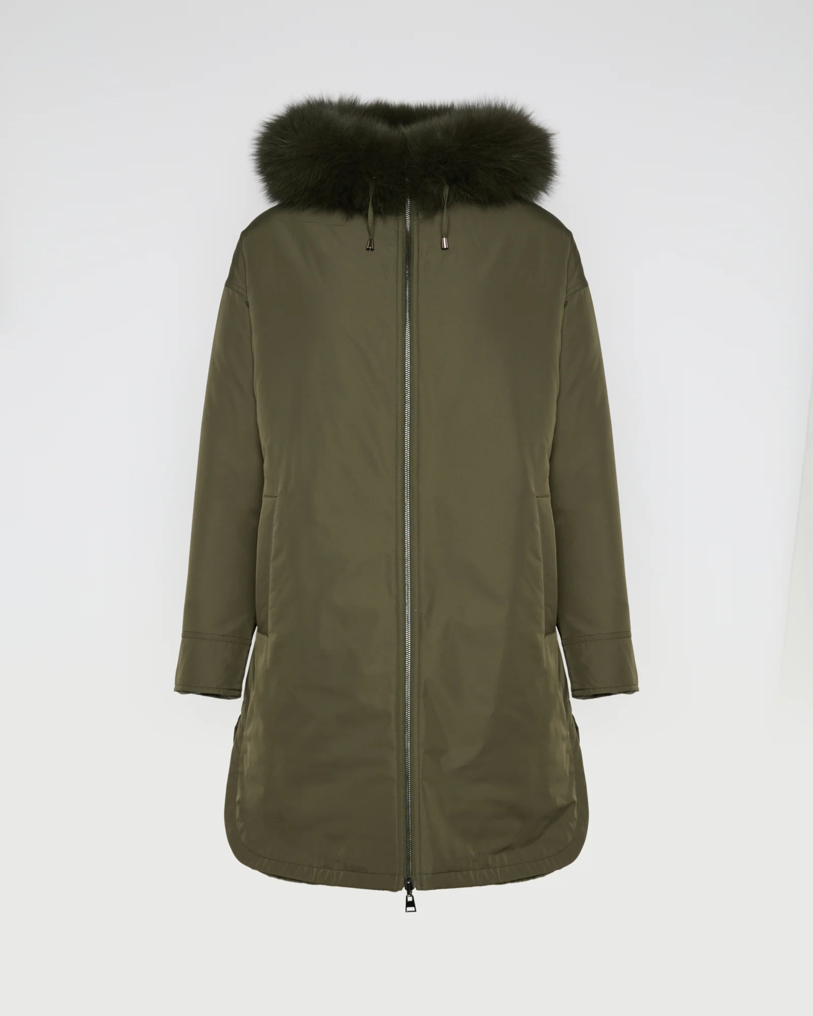 Hooded coat in technical fabric reversible rex rabbit fur – Image 8