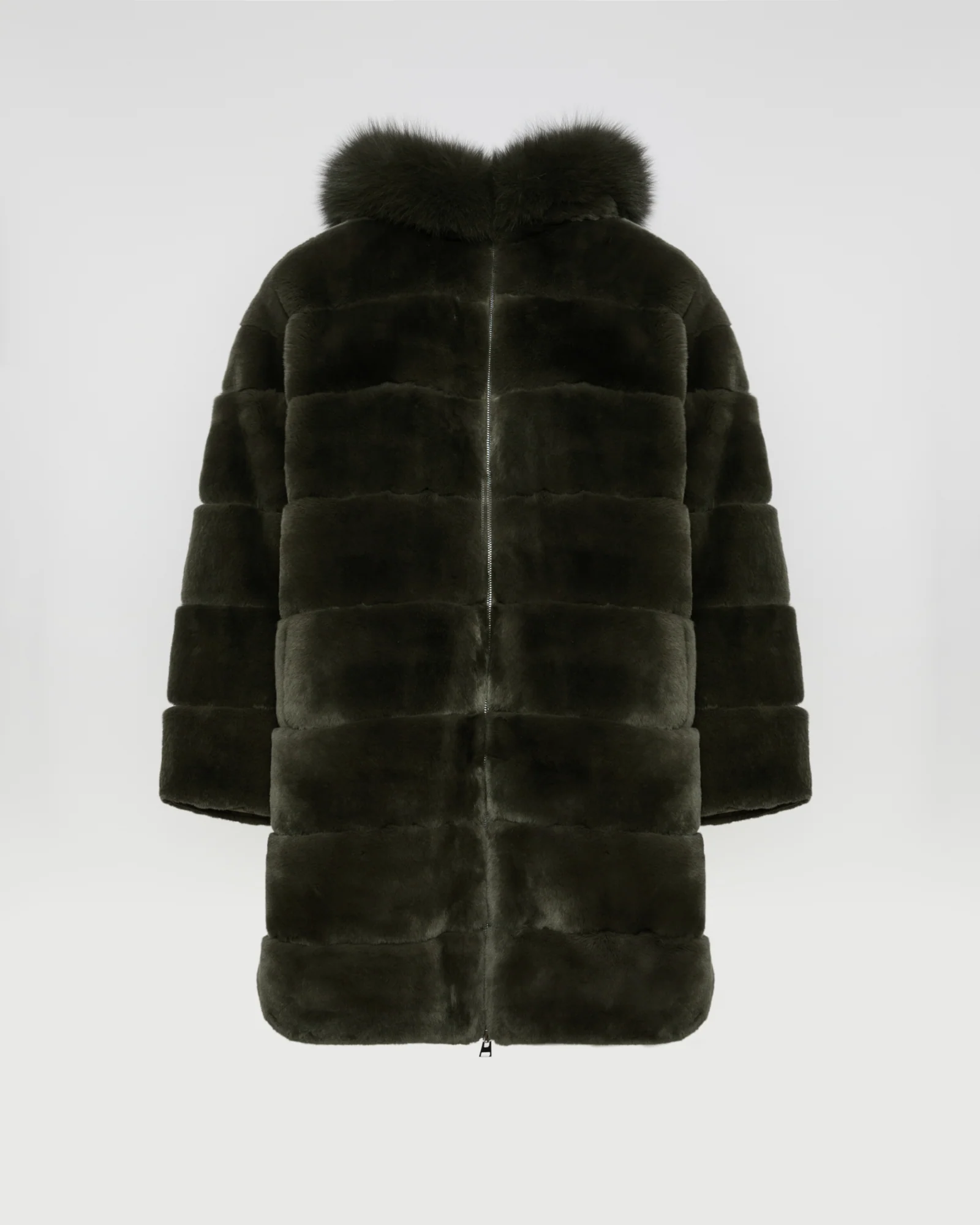 Hooded coat in technical fabric reversible rex rabbit fur – Image 6