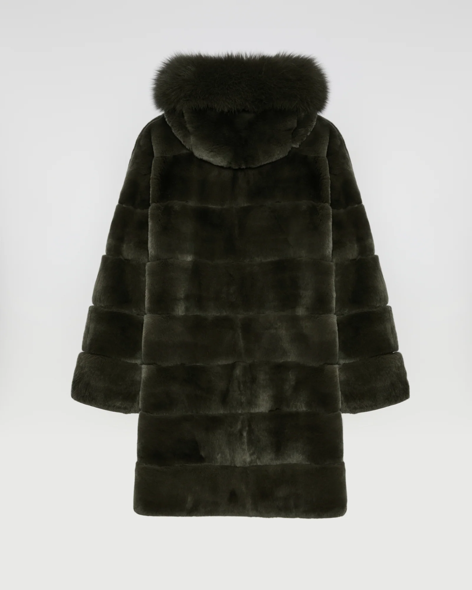 Hooded coat in technical fabric reversible rex rabbit fur – Image 7