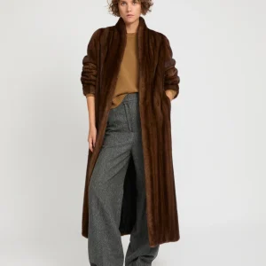 Maxi belted coat in long-haired mink fur