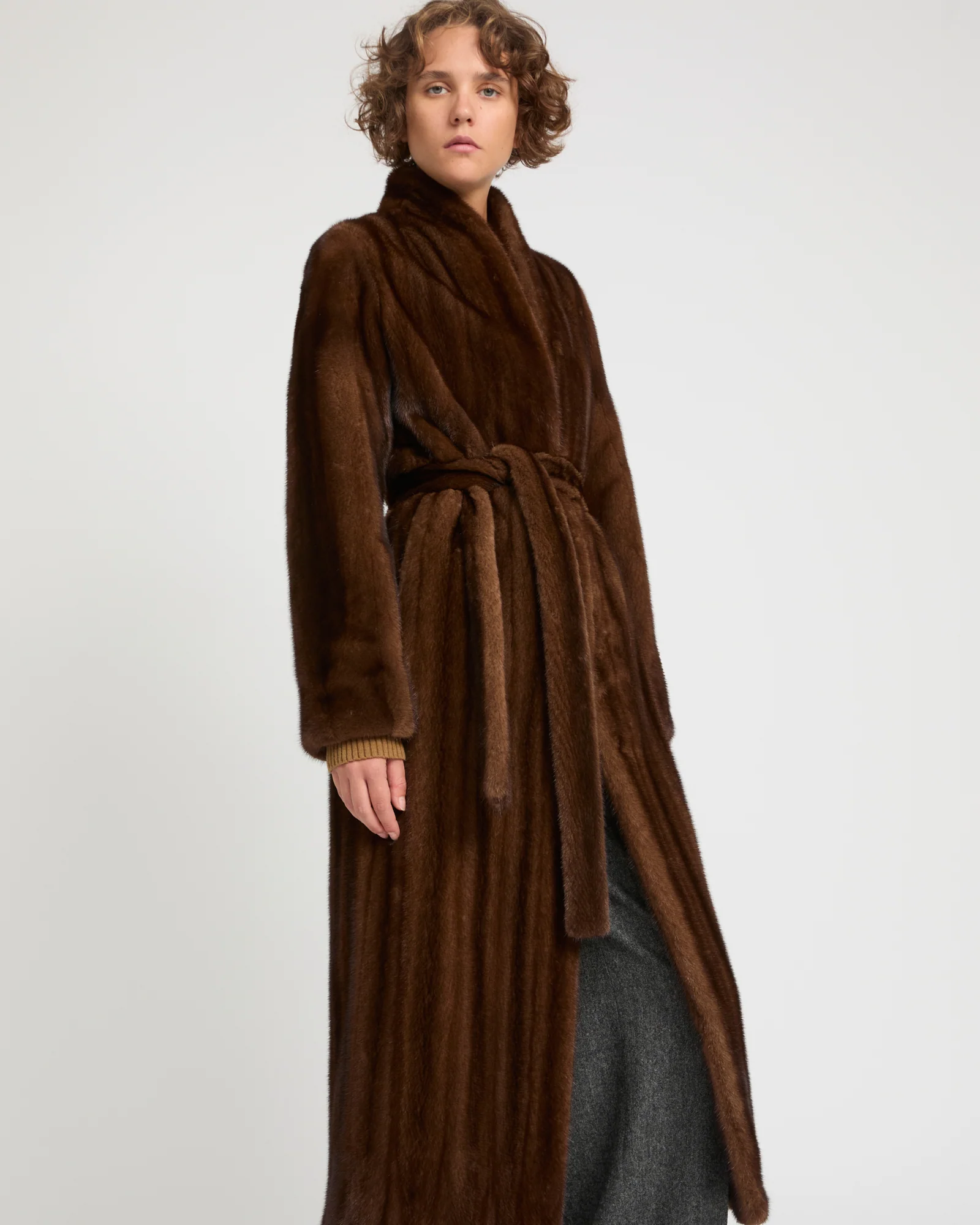 Maxi belted coat in long-haired mink fur – Image 4
