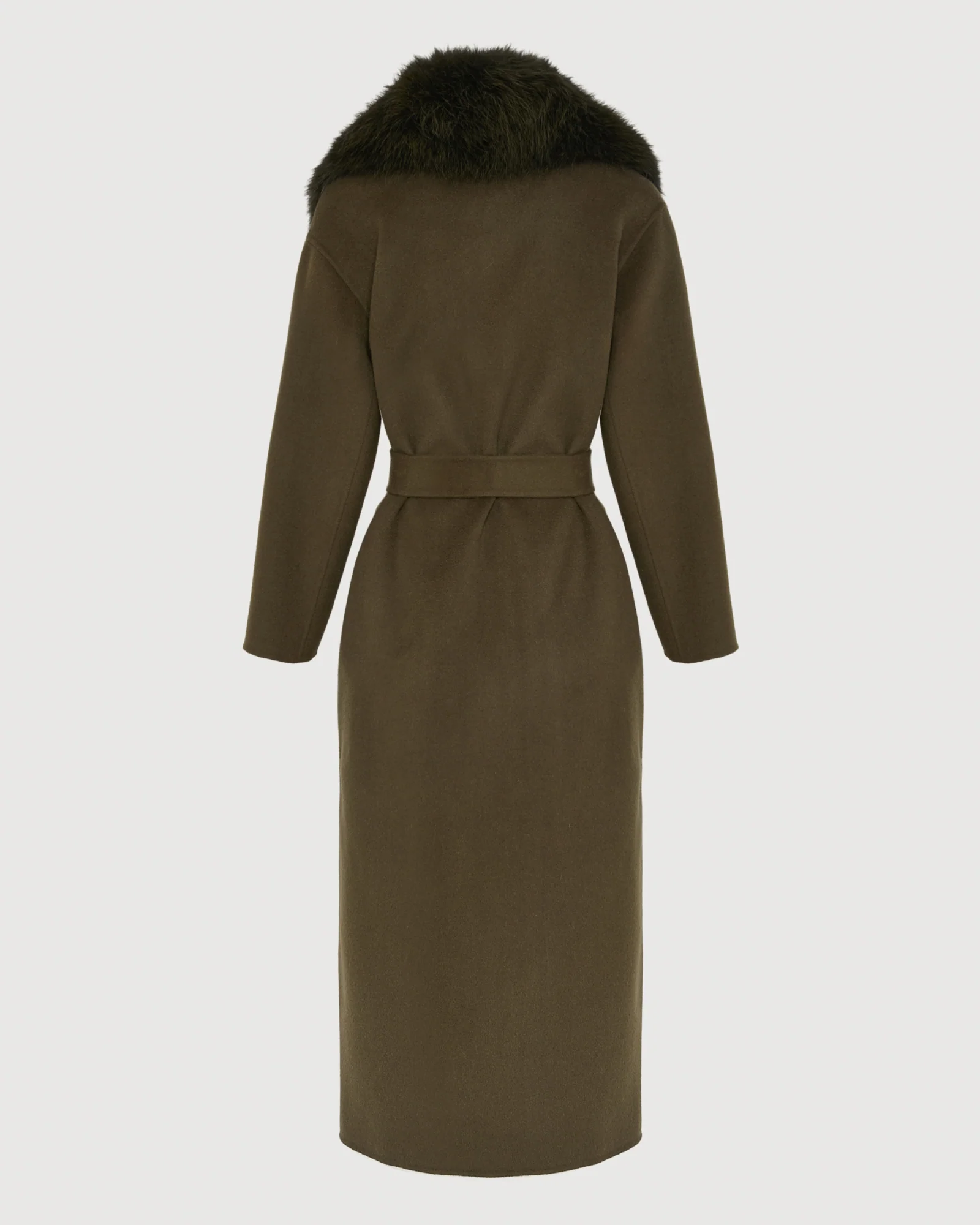 Belted coat in cashmere wool with fox fur collar – Image 8