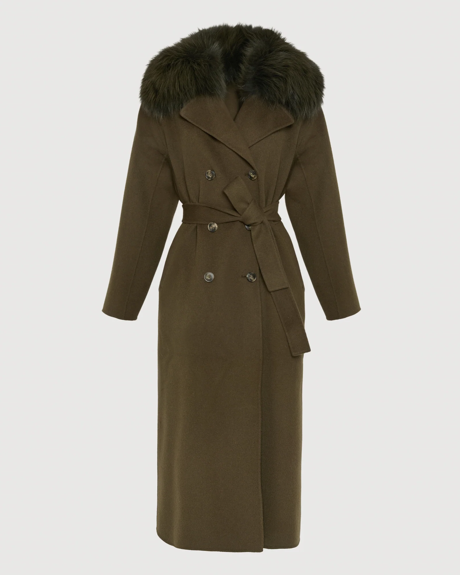Belted coat in cashmere wool with fox fur collar – Image 7