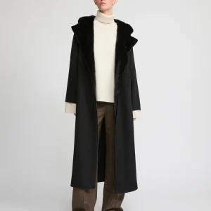 Long double face cashmere wool coat with Mink fur