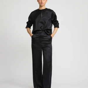 Wide leg trousers in heavy wool satin
