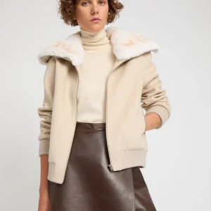 Cashmere-blend cropped blouson with detachable chinchilla fur collar