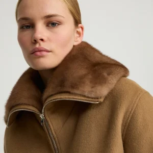 Cashmere-blend cropped blouson with removable mink fur collar