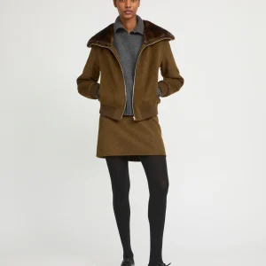 Cashmere-blend cropped blouson with removable mink fur collar