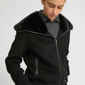 Cashmere-blend cropped blouson with removable mink fur collar