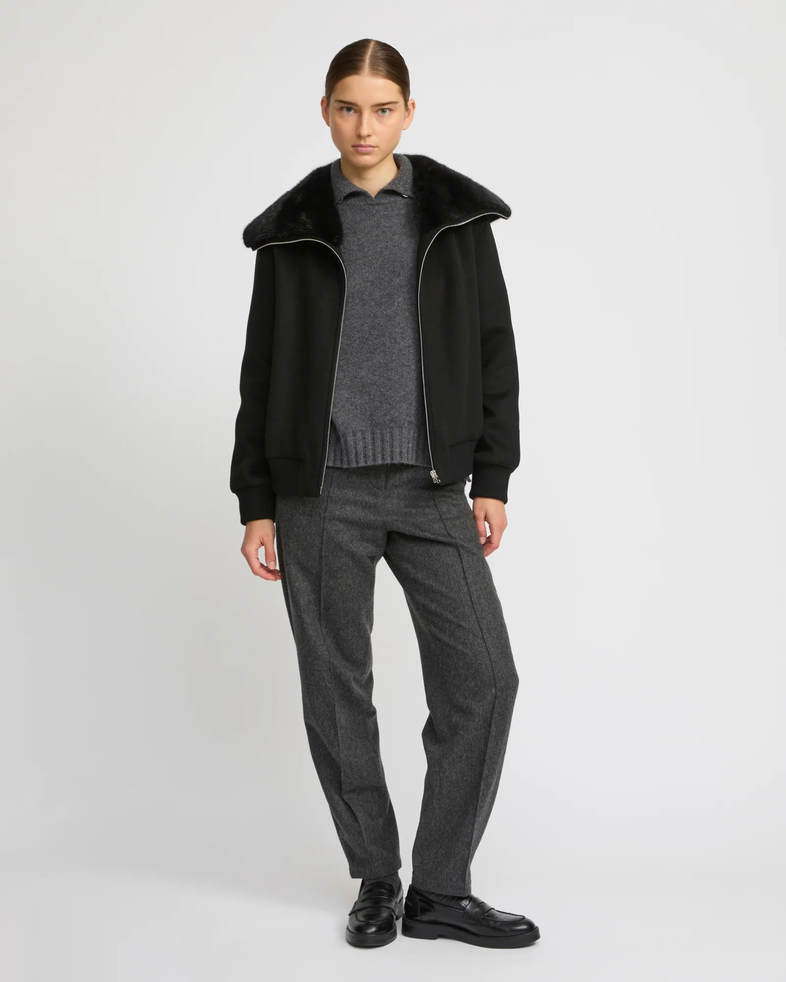 Cashmere-blend cropped blouson with removable mink fur collar – Image 3