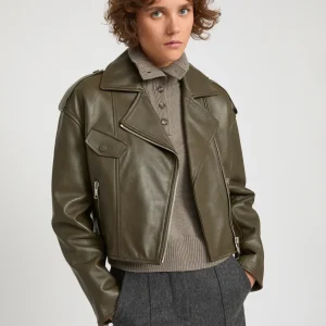 Cropped lambskin biker jacket