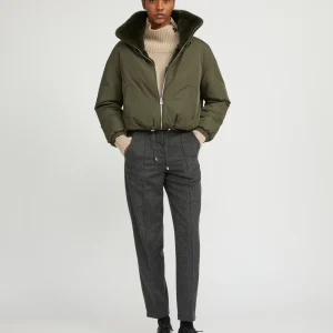 Boxy jacket in technical fabric reversible rex rabbit fur