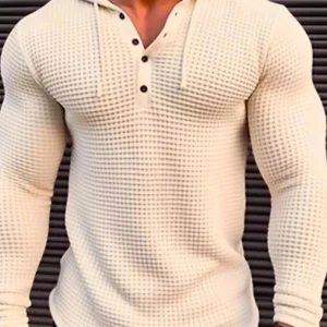 T-shirt à manches longues coupe couvertes pour hommes, petit col en V