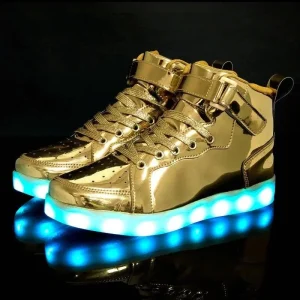 Chaussures à panneau en cuir miroir, lumière LED