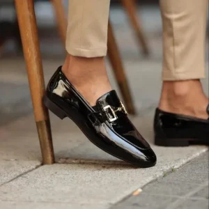 Mocassins noirs en cuir PU pour hommes, chaussures d’affaires faites à la main