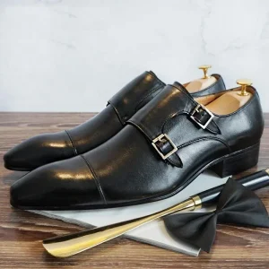 Chaussures de moine en cuir véritable pour hommes