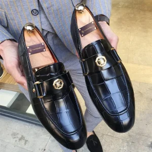Mocassins noirs à enfiler pour homme, chaussures de mariage