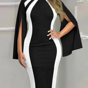 Robe crayon à manches fendues pour femme