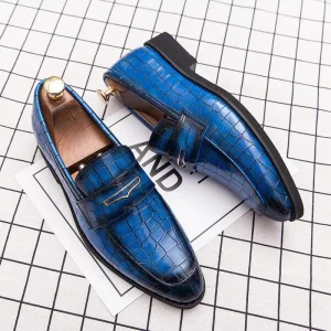 Chaussures Italiennes en Cuir Bleu de Haute Qualité pour Homme