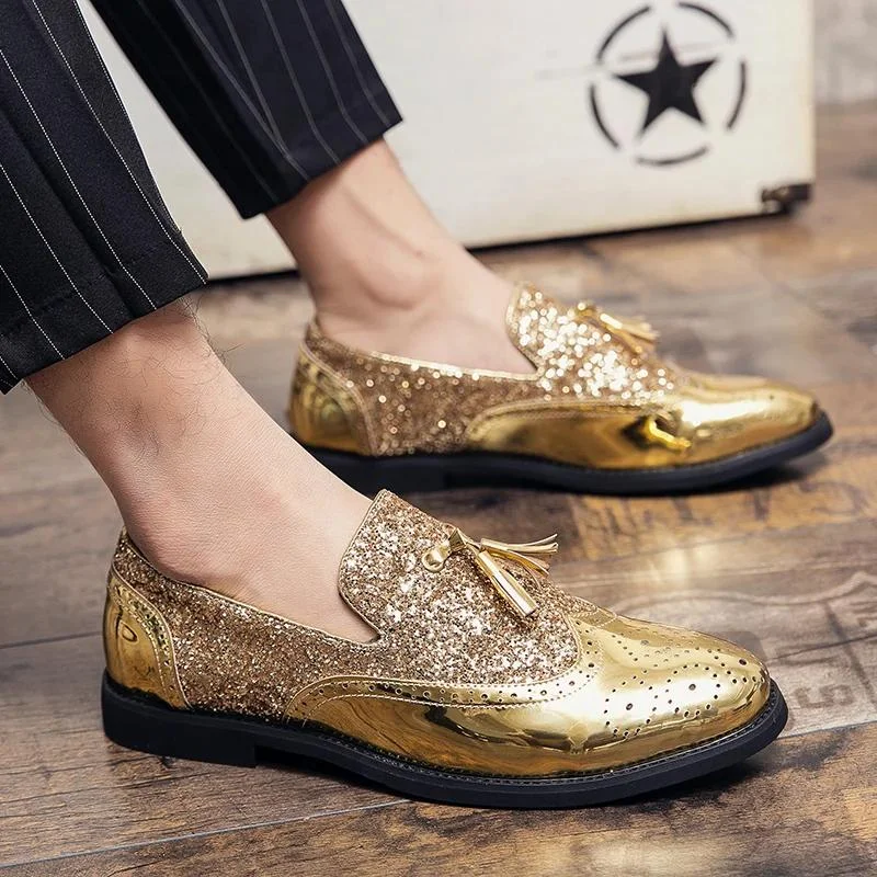 Chaussures à talons bas en cuir brillant pour hommes – Image 7