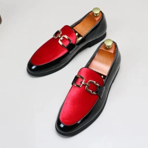 Mocassins en Daim Vert, Noir et Rouge pour Homme