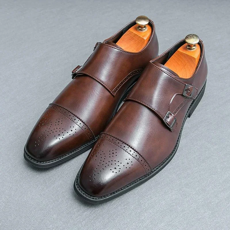 Chaussures formelles en cuir à double structure pointue pour hommes