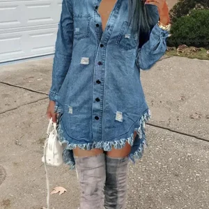 Robe en jean déchiré à ourlet brut pour femmes