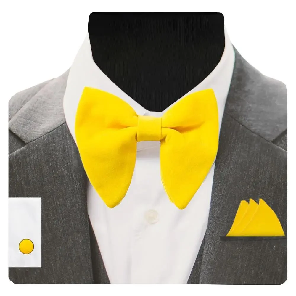 Ensemble de boutons de manchette carrés en velours pour hommes, nœuds papillon à gros nœud – Image 4