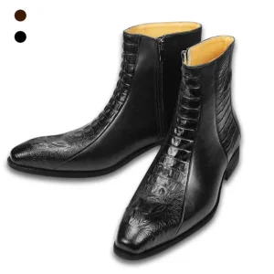Bottes en cuir de vache et peau de crocodile pour homme