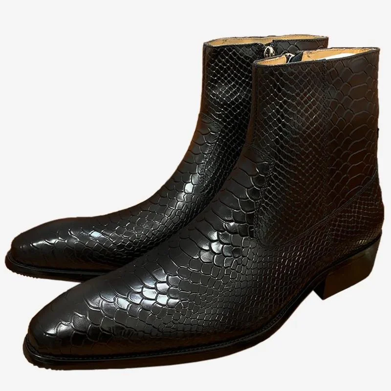 Bottes de luxe mi-mollet en cuir pour hommes – Image 3