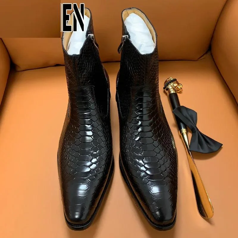 Bottes de luxe mi-mollet en cuir pour hommes – Image 5