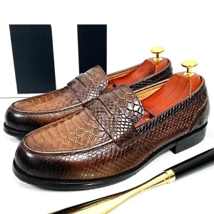 Chaussures de luxe en cuir noir pour hommes, mocassins à bascule à café