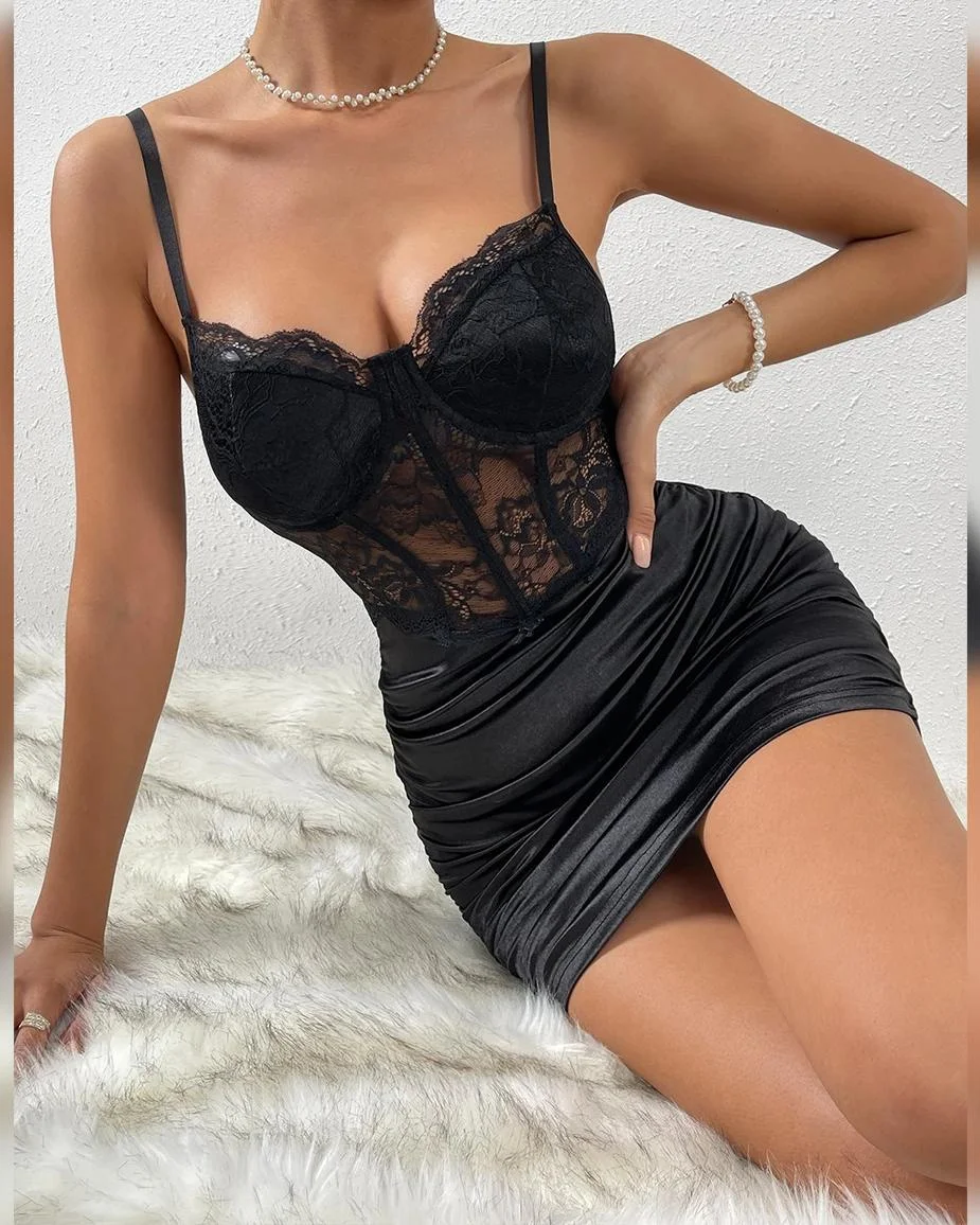 Robe en dentelle plissée à motifs de fleurs pour femmes – Image 3