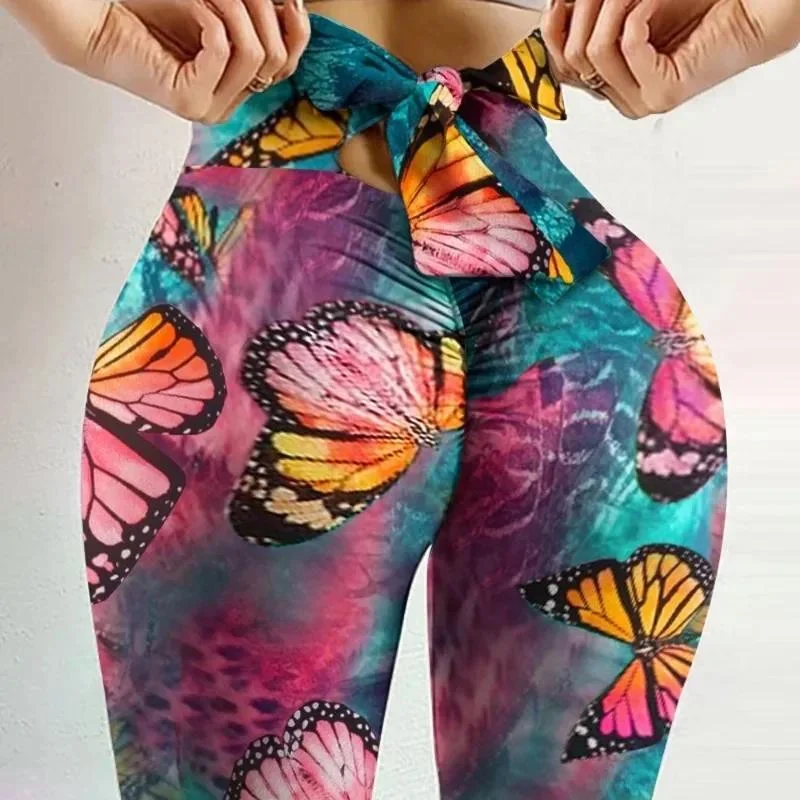 Leggings taille haute avec nœud papillon pour femme – Image 3