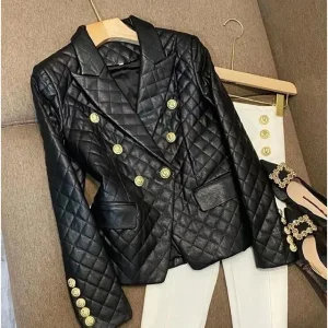 Blouson en Cuir Noir Épais et Court pour Femme