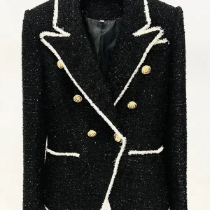 Blazer ajusté en tweed à franges pour femmes