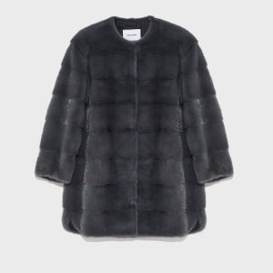Long striped mink fur jacket