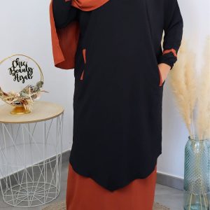 Abaya 3 pièces Myriam noire orange