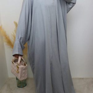 Abaya Kimono 2 pièces effet Lin Gris