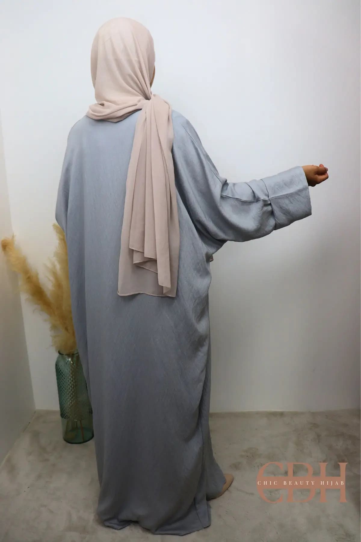 Abaya Kimono 2 pièces effet Lin Gris – Image 6