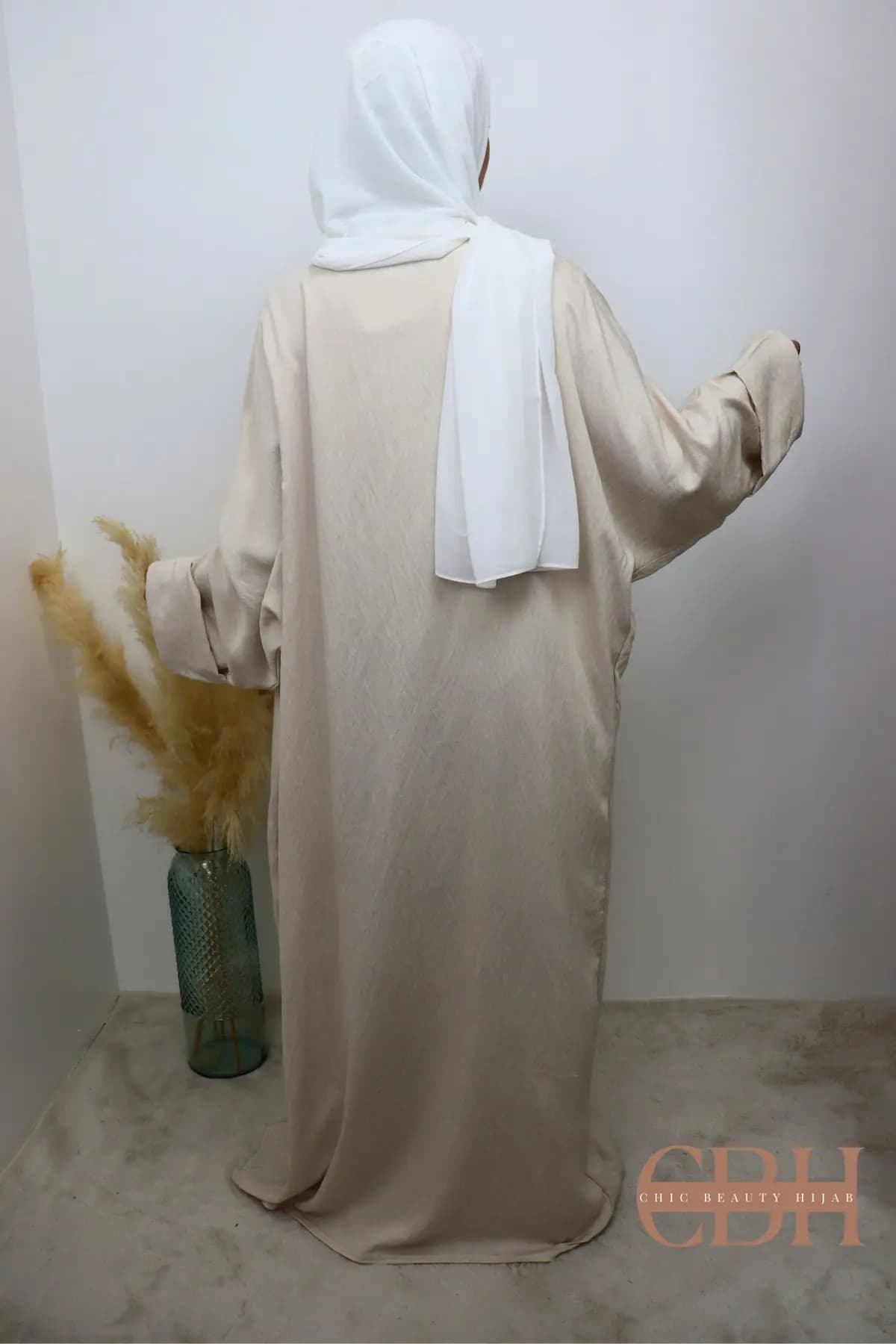 Abaya Kimono 2 pièces effet Lin Crème – Image 3