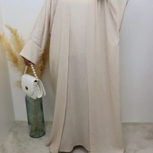 Abaya Kimono 2 pièces effet Lin Crème