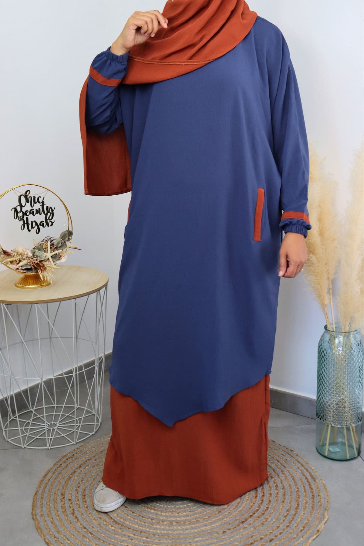 Abaya 3 pièces Myriam bleue orange – Image 5