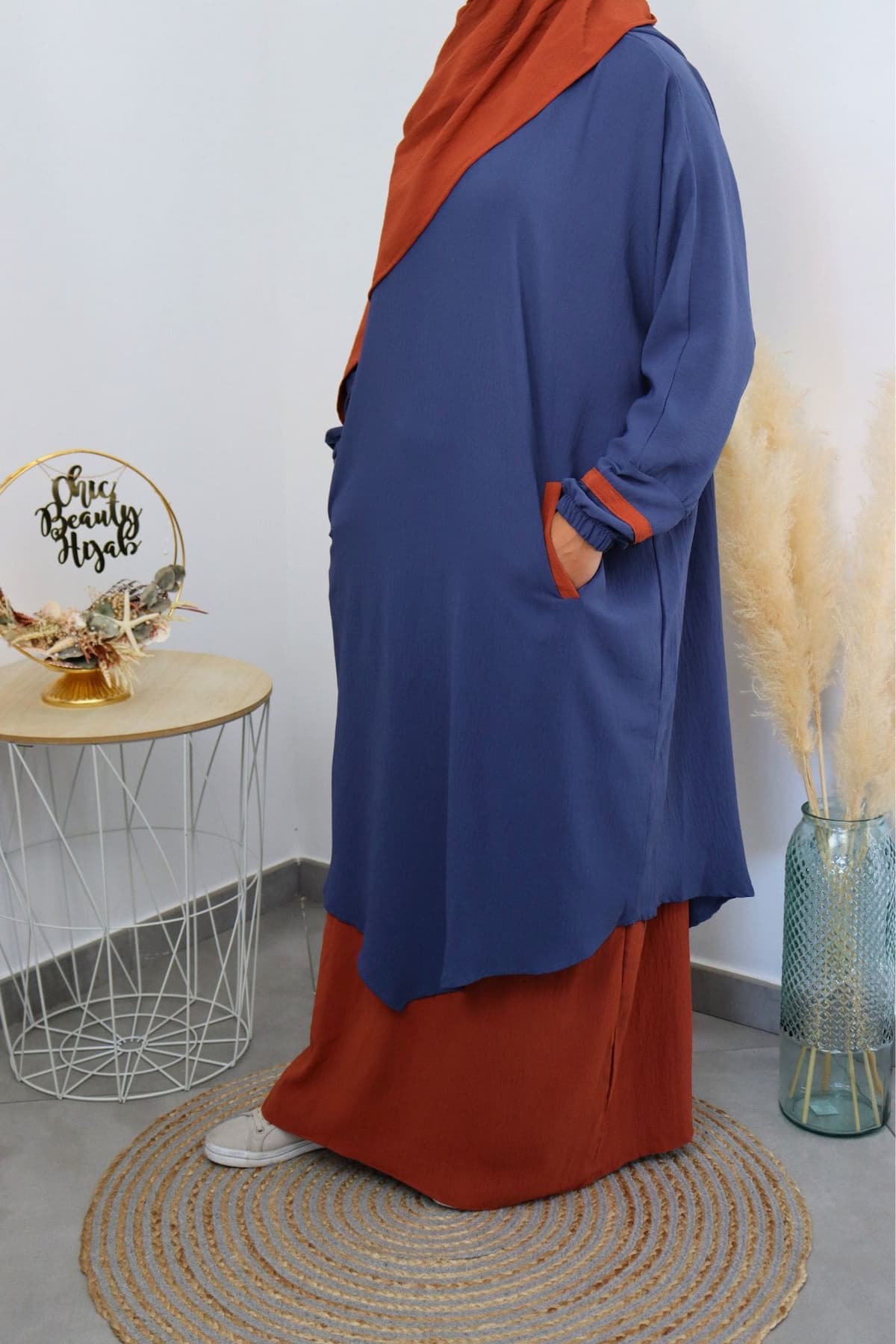 Abaya 3 pièces Myriam bleue orange – Image 4
