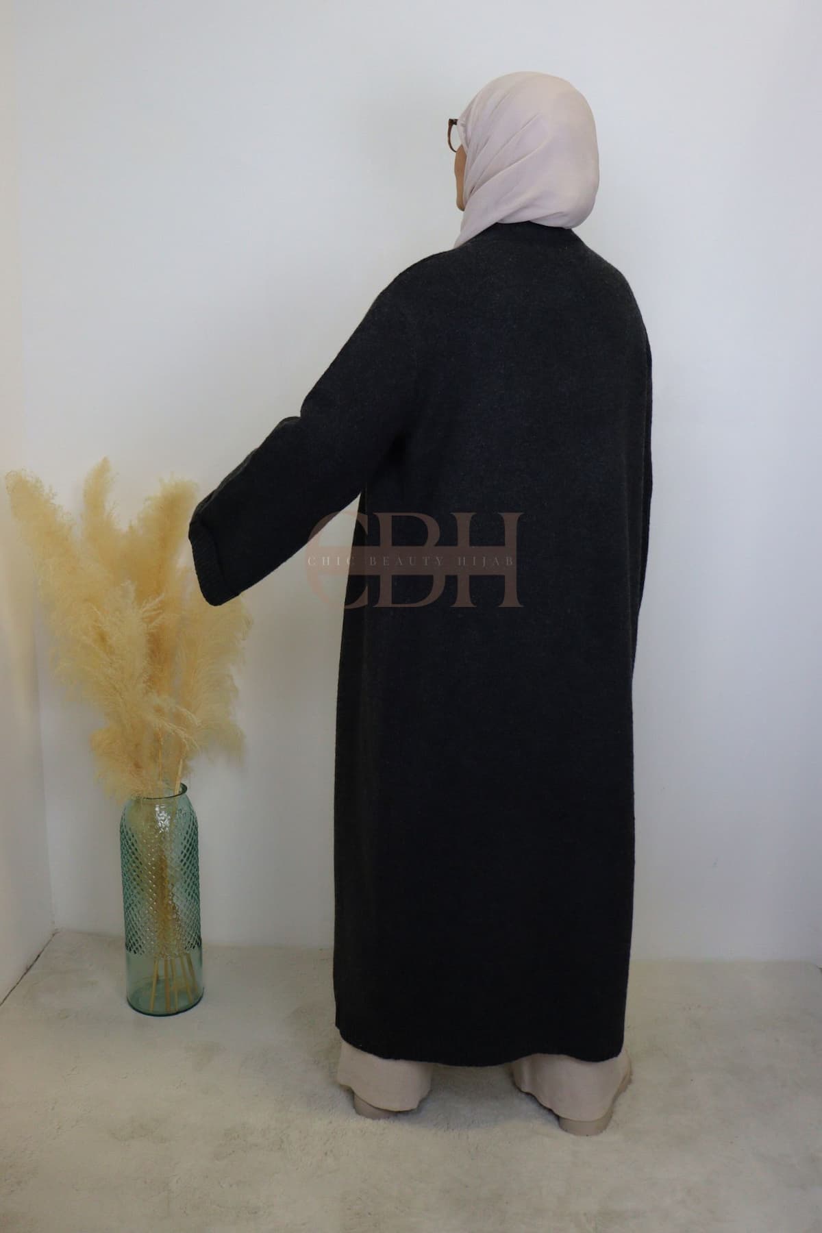 Cardigan en laine long noir – Image 3