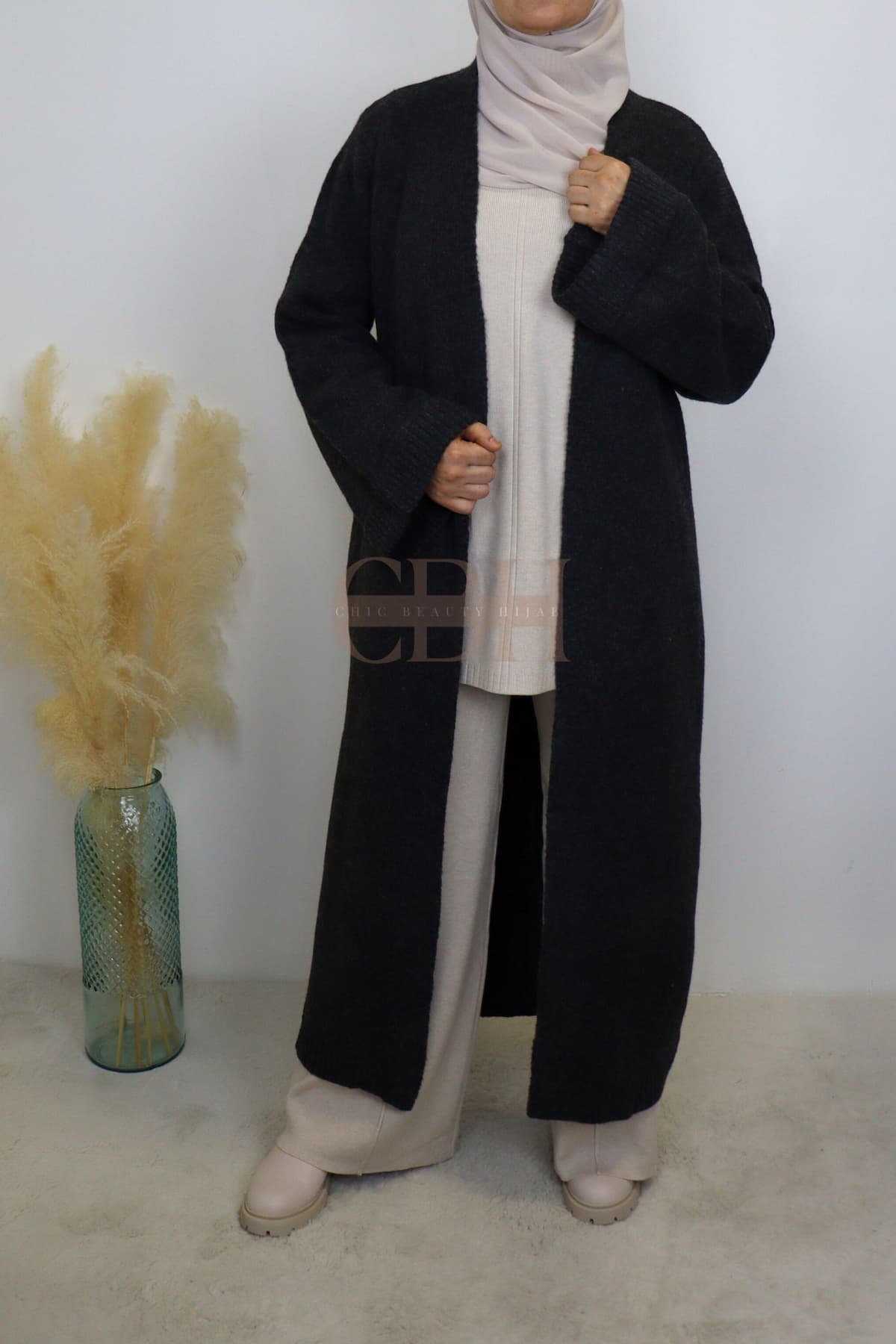 Cardigan en laine long noir – Image 4