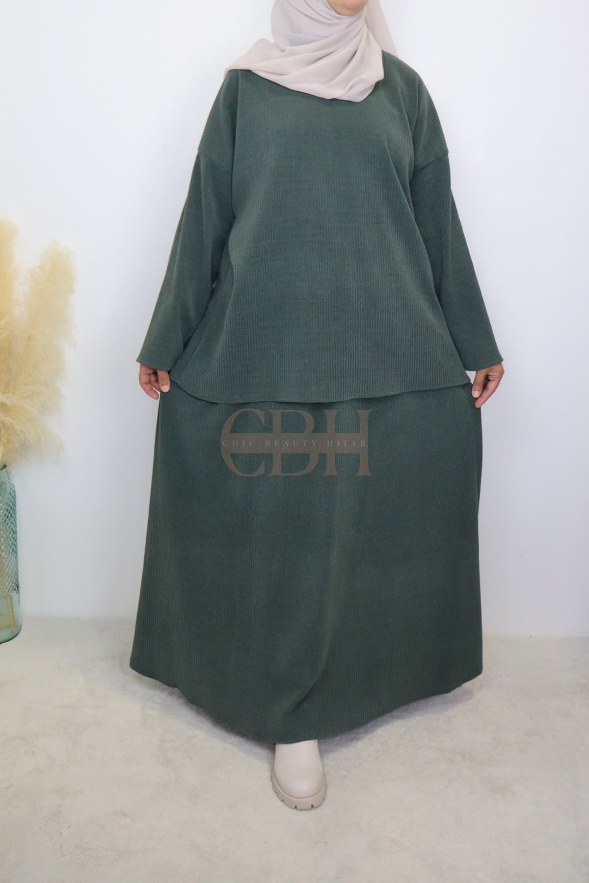 Ensemble jupe velours côtelé Kaki – Image 8