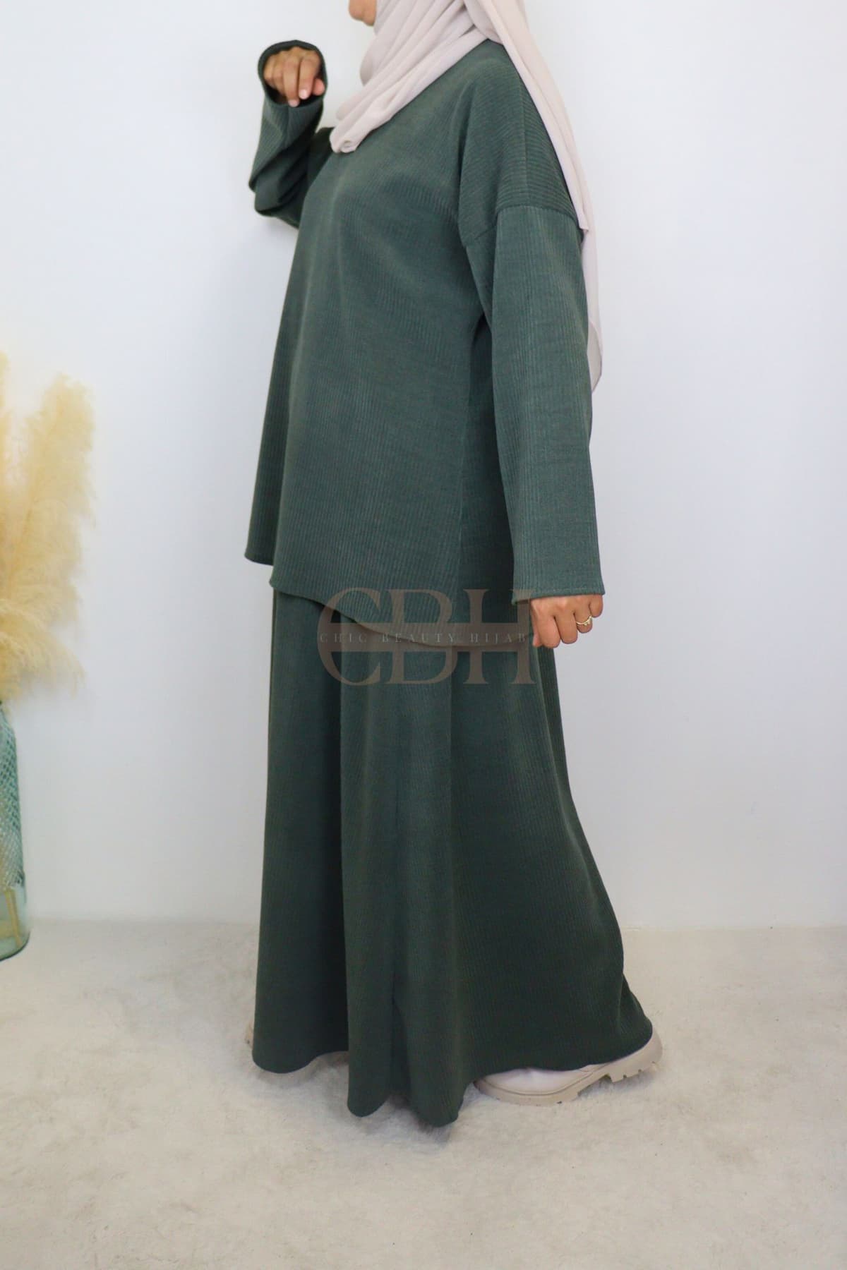 Ensemble jupe velours côtelé Kaki – Image 6