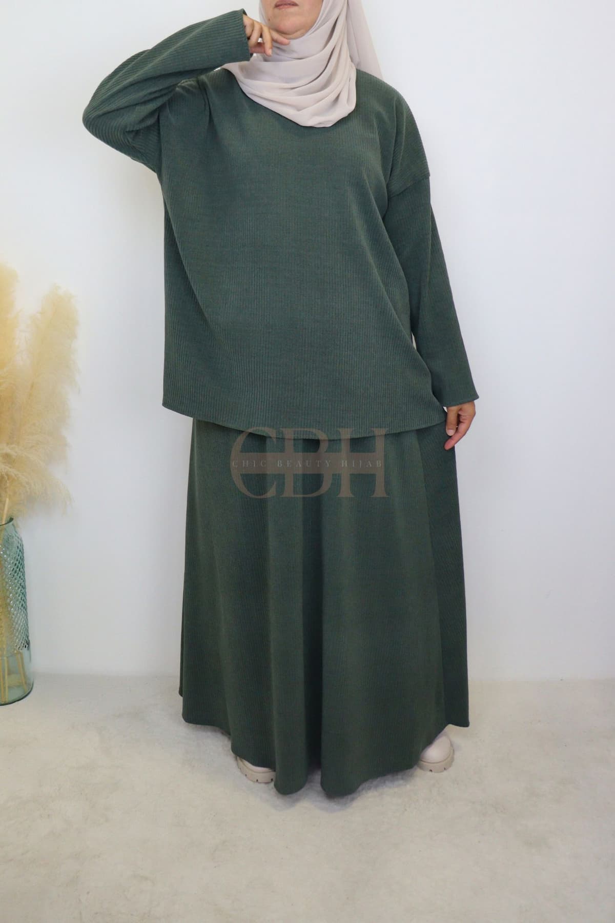 Ensemble jupe velours côtelé Kaki – Image 4