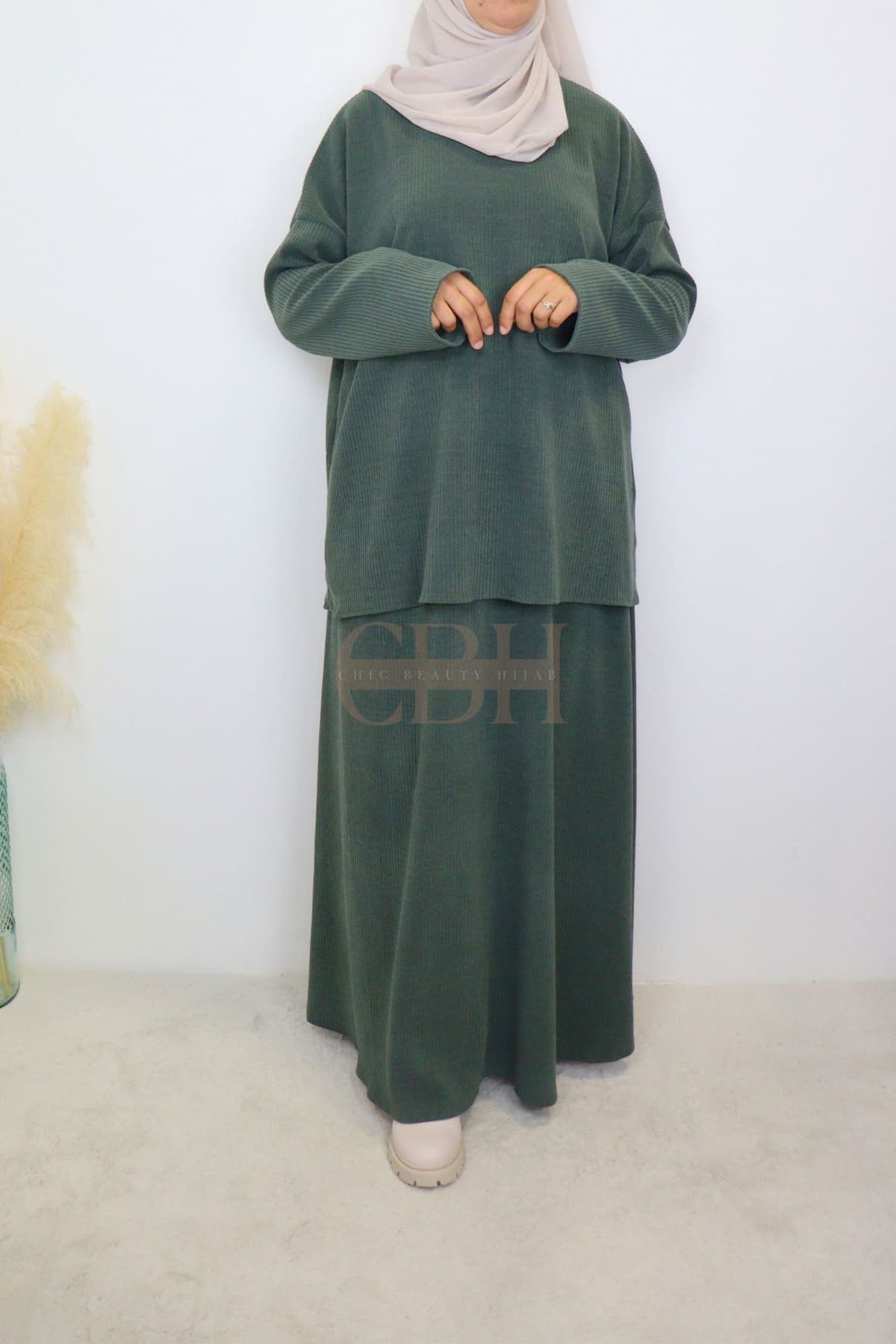 Ensemble jupe velours côtelé Kaki – Image 3